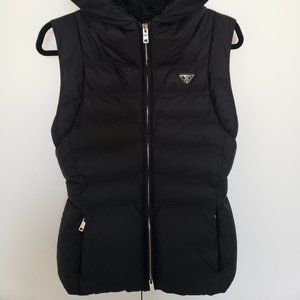 PRADA Black Down Puffer Hooded Vest